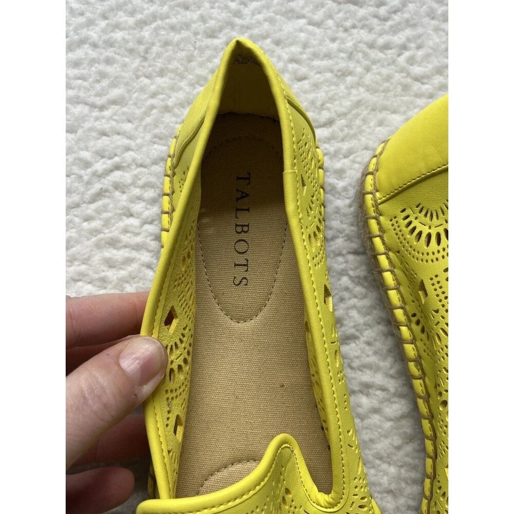 Talbots Flats Womens 10.5 Yellow Izzy Perforated Scallop Espadrille Coastal Boho